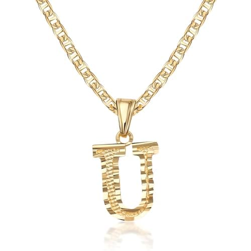 Barzel 18K Gold Plated Diamond Cut Initial Necklace, 18" Chain + 2" Ext, Made in Brazil