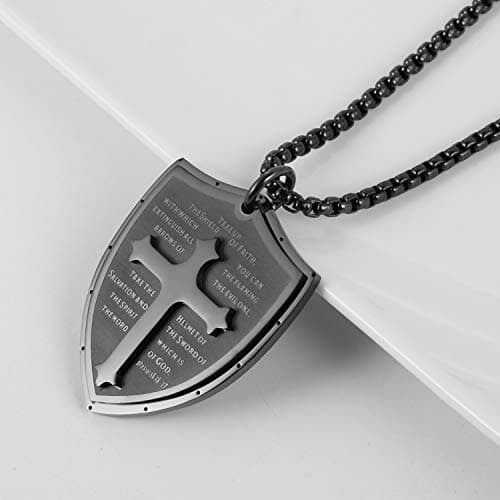 HZMAN Shield of Faith Cross Pendant Necklace