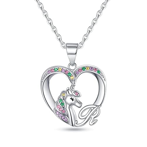 BRIJEWLIC Silver Cursive Initial CZ Heart Necklace for Girls & Teen Girls