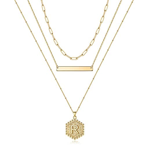 Turandoss Gold Plated Hexagon Letter Pendant Necklace for Women