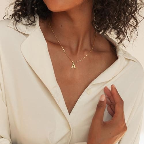RLMOON Personalized Gold/Silver Initial Necklaces 14K Gold Plated Dainty Letter Pendant