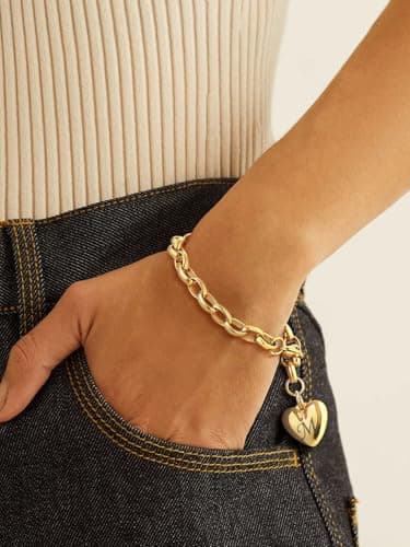 GOLDCHIC Stainless Steel Heart Charm Bracelet for Women - Initial Letters Alphabet Bracelets