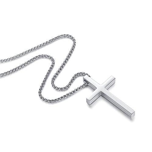 Reve Reve Simple Stainless Steel Silver Tone Cross Pendant Necklace 20-22 Inches