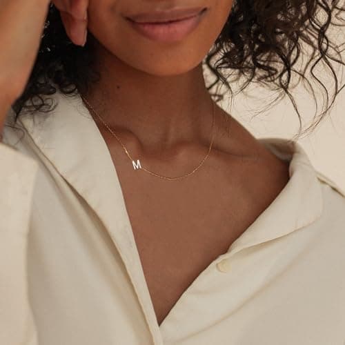 Gold Plated Initial Necklaces for Women | Dainty Sideways Letter Choker Jewelry
