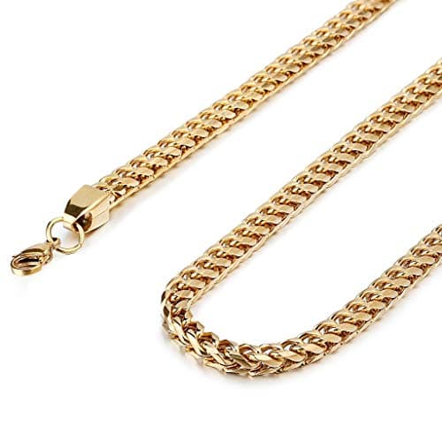 FIBO STEEL 3-6mm Curb Chain Necklace - Biker Punk Style Silver Black Gold Tone