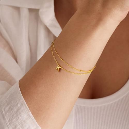 Turandoss 18K Gold Plated Initial Bracelets for Women