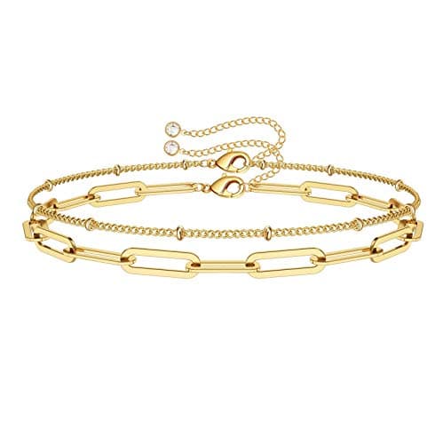Turandoss Women's 14K Gold Plated Evil Eye Layered Bracelet