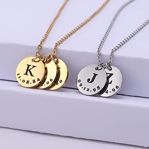 Caramel Personalized Initial Coin Necklace for Women | Custom Stainless Steel Pendant