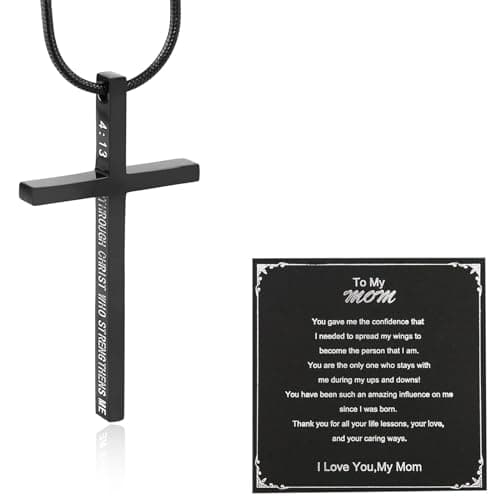 HZMAN Philippians 4:13 Strength Cross Pendant Stainless Steel Necklace