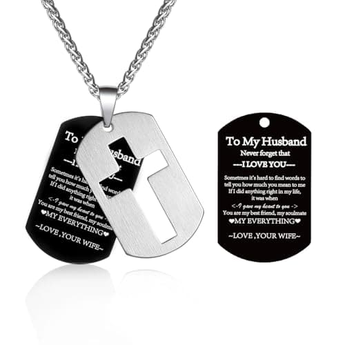 P. Blake Men's Stainless Steel Dog Tag Cross Necklace with Wheat Chain Valentine's Day Jewelry