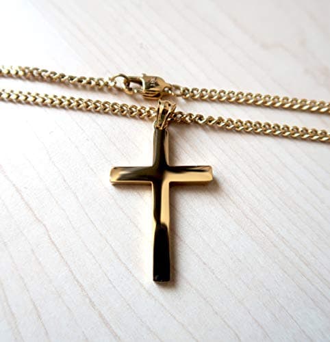 Miami Cuban Link Diamond Cut 18K Gold Chain Cross Pendant Necklace