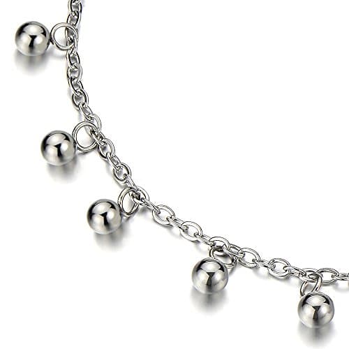 COOLSTEELANDBEYOND Stainless Steel Anklet with Dangling Ball Charms
