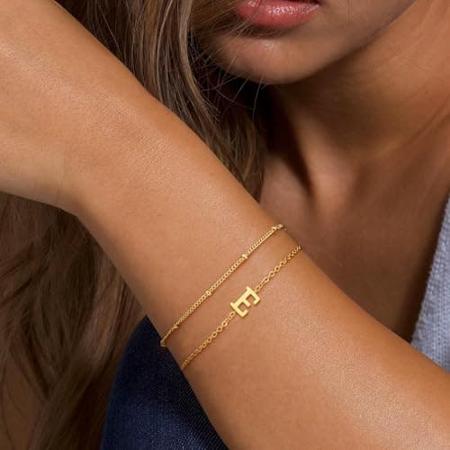 BAYLAY Gold Plated Initial Bracelet for Women - Dainty Letter Jewelry Gift