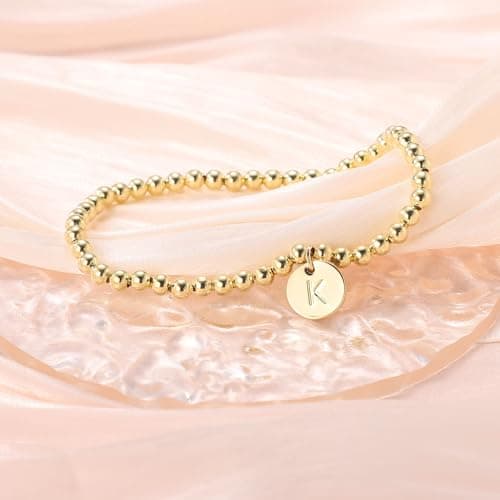 Mikovivi Initial Bracelet, Dainty Gold Letter Charm Beaded Jewelry for Girls & Teens