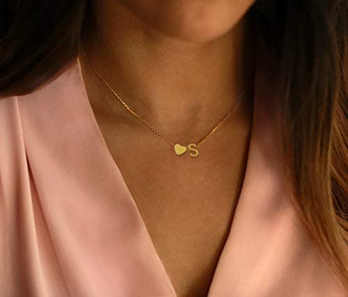 Glimmerst Heart Initial Necklace - Personalized 18K Gold Plated Stainless Steel