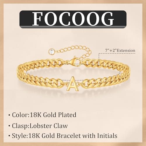FOCOOG Men's Gold & Silver Initial Bracelet - Custom Adjustable Gift for Him Husband Dad