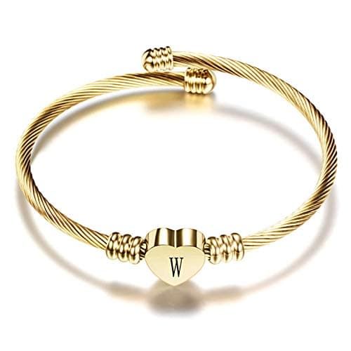 Women's Gold Plated Heart Initial C Bracelets Stainless Steel Birthday Jewelry