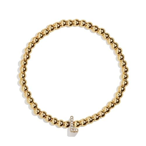 BaubleBar Pisa Stretch Bracelet - Personalized Gold-Plated Vertical Pave Initial Jewelry for Women