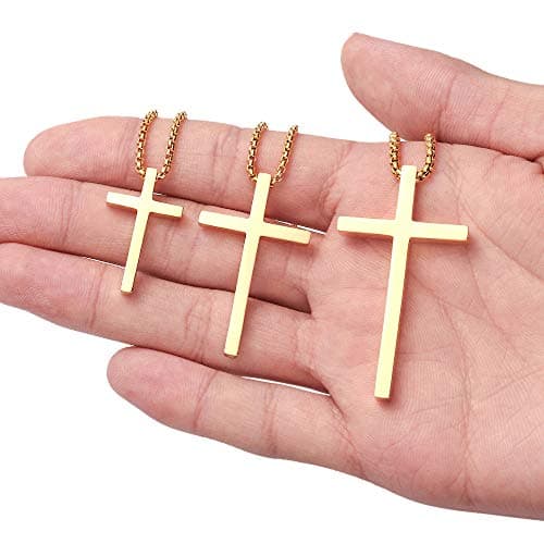 Men's Ursteel Stainless Steel Cross Necklace with Box Chain – Silver, Black, Gold, 16-30 Inches