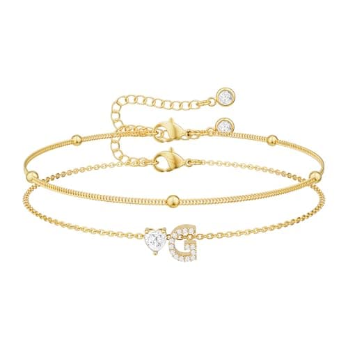 Tewiky Initial Heart Gold Bracelets for Women 14K Gold Plated Zircon Charm Charms Jewelry Gift