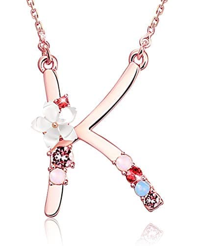 GEMMANCE Pink Red Blue Simulated Pearl Pendant Initial Letter Necklace Rose Gold Plated Anniversary Gifts for Women