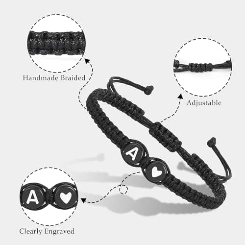 Aospkle Initial Letter Bracelet, Personalized Black Heart Jewelry Gift
