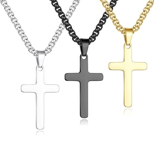 Yooblue Men's Silver Black Gold Stainless Steel Cross Necklace 2Pcs/3Pcs