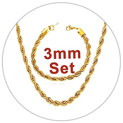 Men's 18K Gold Plated Figaro Chain Necklace 3mm-9mm, 16"-30"