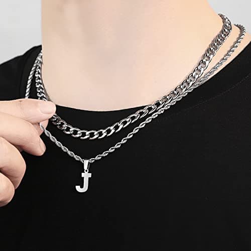 Personalized Men's Stainless Steel Figaro Chain Letter Necklace Gift
