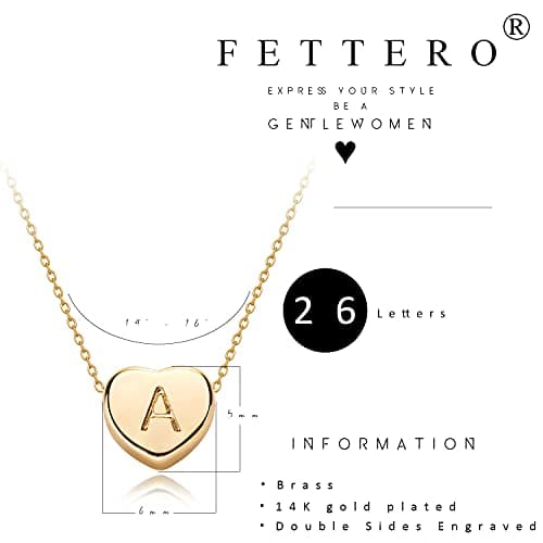 Fettero Tiny Gold Initial Heart Necklace for Women