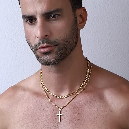 P. BLAKE Men & Boys Layered Cross Choke Necklace with Figaro Chain Jewelry