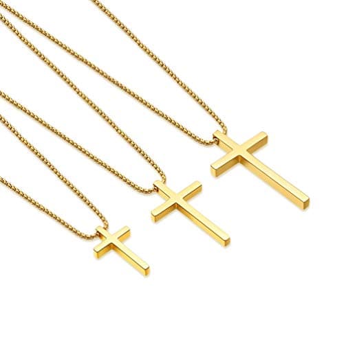 Men's Ursteel Stainless Steel Cross Necklace with Box Chain – Silver, Black, Gold, 16-30 Inches