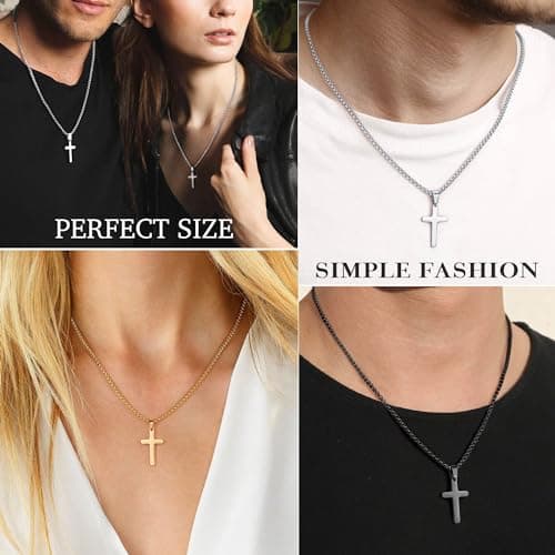 Yooblue Men's Silver Black Gold Stainless Steel Cross Necklace 2Pcs/3Pcs