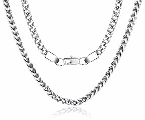 FIBO STEEL 3-6mm Curb Chain Necklace - Biker Punk Style Silver Black Gold Tone