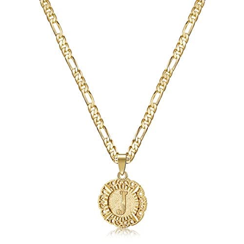 KissYan 14K Gold Plated Round Letter Pendant Monogram Necklace A-Z