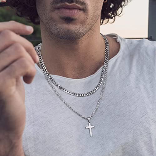 Ursteel Men's Layered 18K Gold Tone Cross Chain Necklace 16-24 Inch