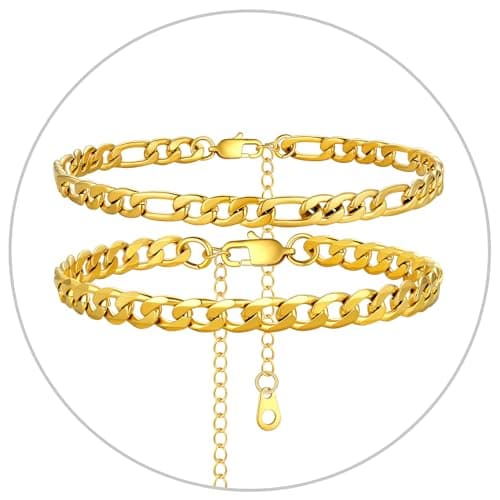Stainless Steel Cuban Link Anklet Sets for Women, Adjustable 8.5"-10.5"