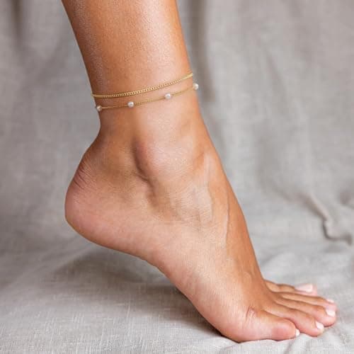 VIROMY Gold Plated Pearls Anklet for Women