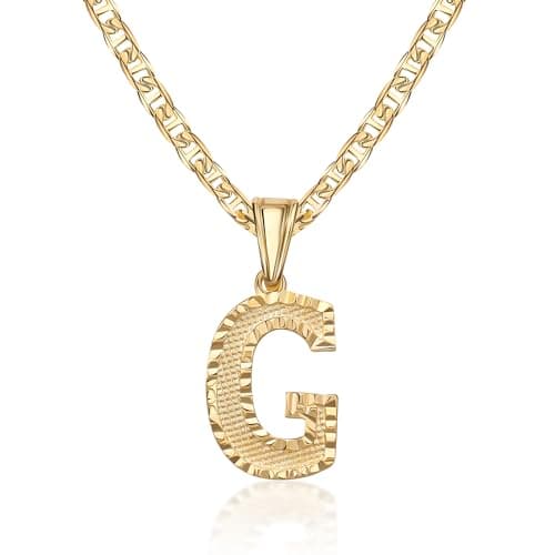 Barzel 18K Gold Plated Diamond Cut Initial Necklace, 18" Chain + 2" Ext, Made in Brazil