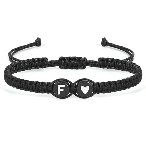 Aospkle Initial Letter Bracelet, Personalized Black Heart Jewelry Gift
