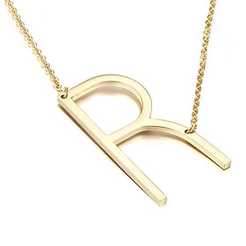 MOMOL Sideways Initial Necklace - Large 18K Gold Plated Stainless Steel Pendant for Women