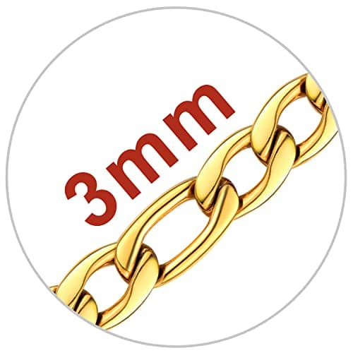 Men's 18K Gold Plated Figaro Chain Necklace 3mm-9mm, 16"-30"