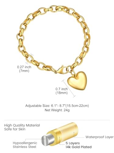 GOLDCHIC Stainless Steel Heart Charm Bracelet for Women - Initial Letters Alphabet Bracelets