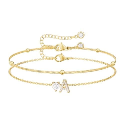 Tewiky Initial Heart Gold Bracelets for Women 14K Gold Plated Zircon Charm Charms Jewelry Gift