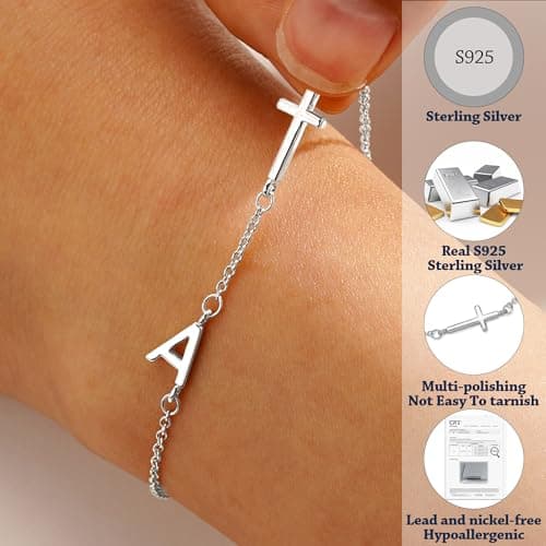DORANA Sterling Silver & 14K Gold Filled Minimalist Cross Bracelet for Women