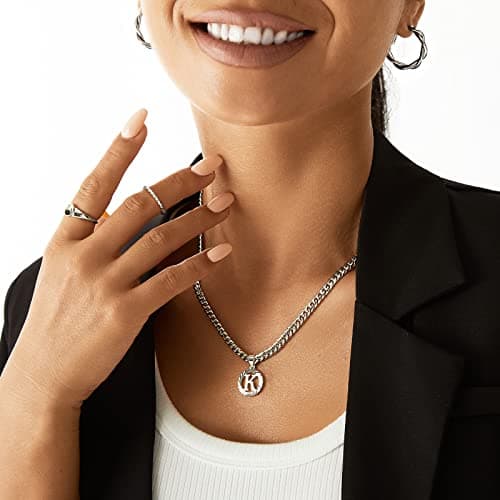 KissYan 14K Gold Plated Round Letter Pendant Necklace for Women Men