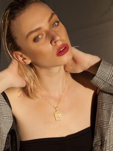 A-Z 26 Letter Monogram Necklace in 18K Gold/Platinum Plated Square Initials for Him and Her