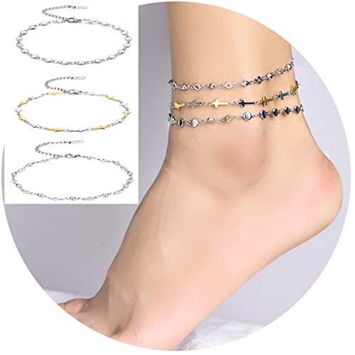 Hoduar Women's Adjustable Stainless Steel Ankle Bracelet Set