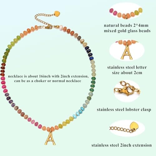 PDOUSELF Boho Personalized Beaded Initial Choker Necklace for Women Summer Beach