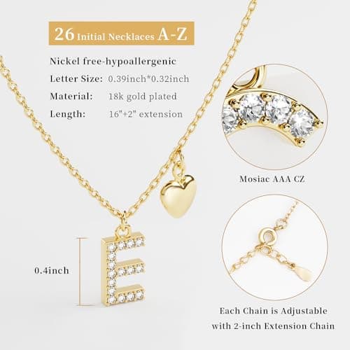 UHIBROS Gold Zirconia Heart Letter Pendant Personalized Naming Necklace